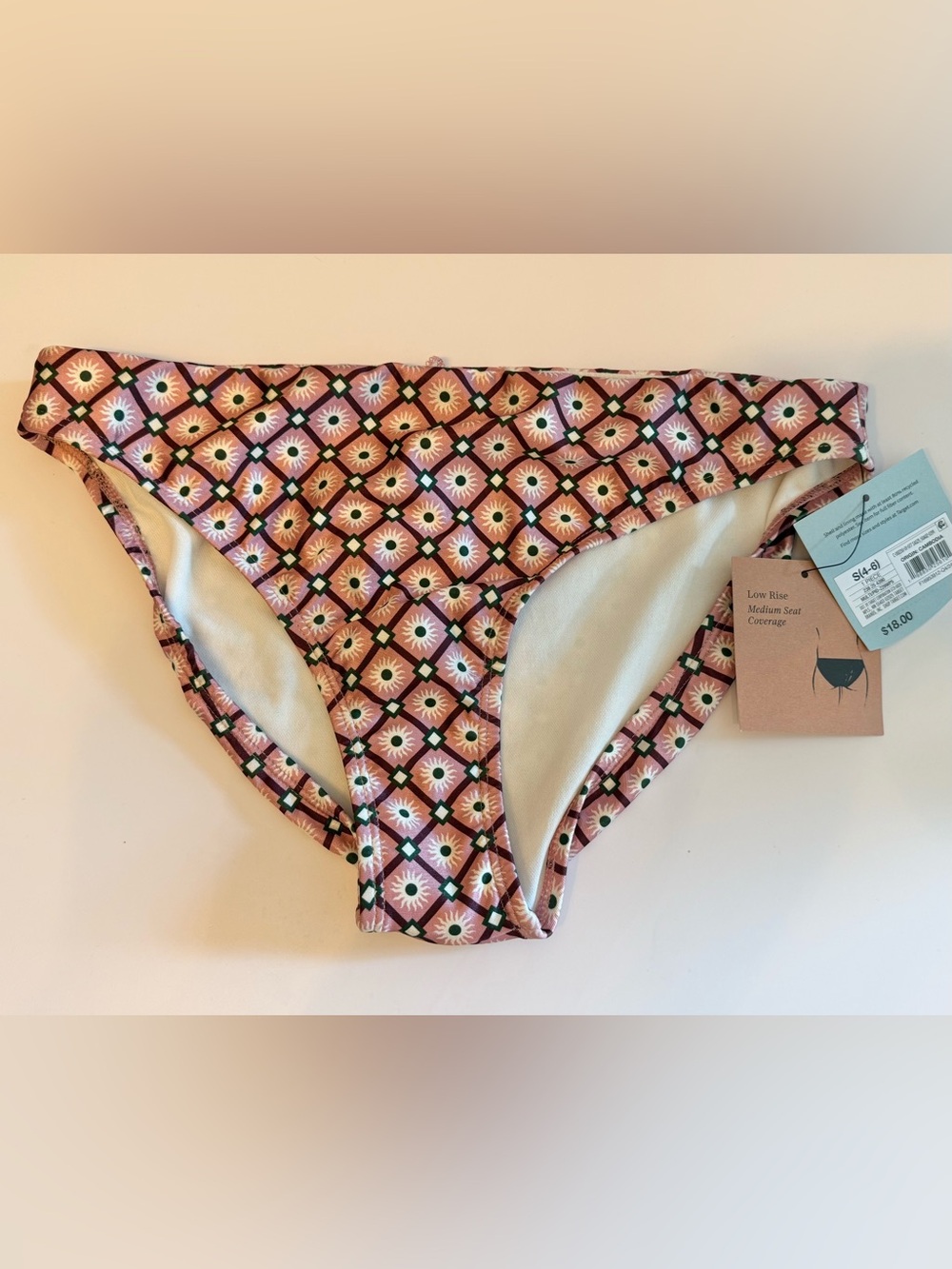 Shade & Shore Pink Geo Floral Bikini Bottoms size small new with tags